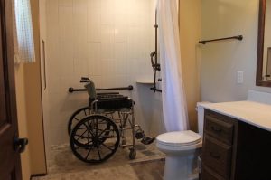 Roll in shower in fully accessible home for sale.